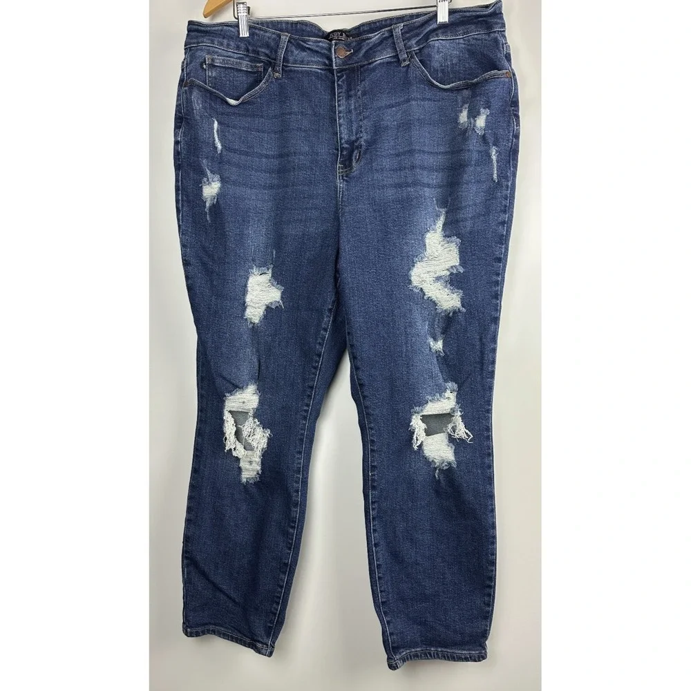 Judy Blue High Rise Destroyed Distressed Boyfriend Jeans Women's Plus Size 22W - Picture 11 of 11